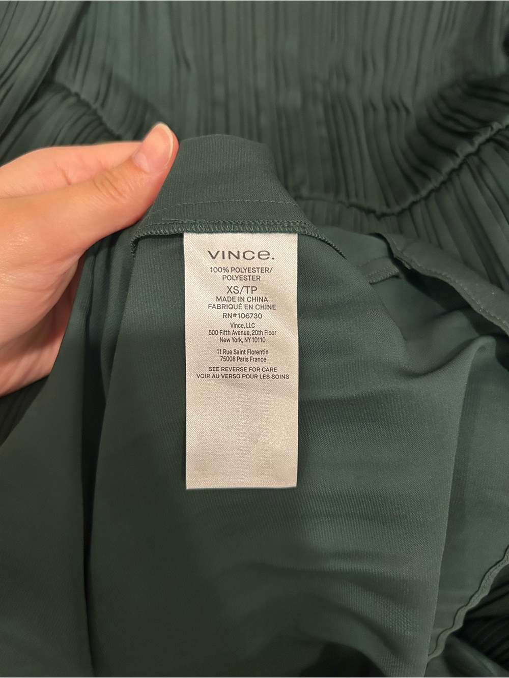 Vince Pleated Satin Long Sleeve Dress Size XS - Picture 11 of 11